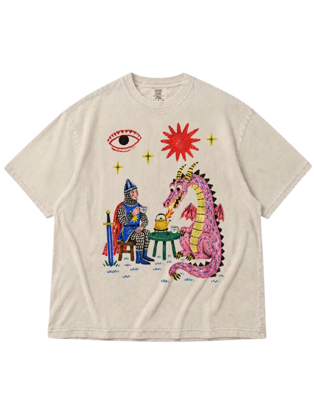 Comfort Colors Ivory Tee with Colorful Knight & Dragon Graphic